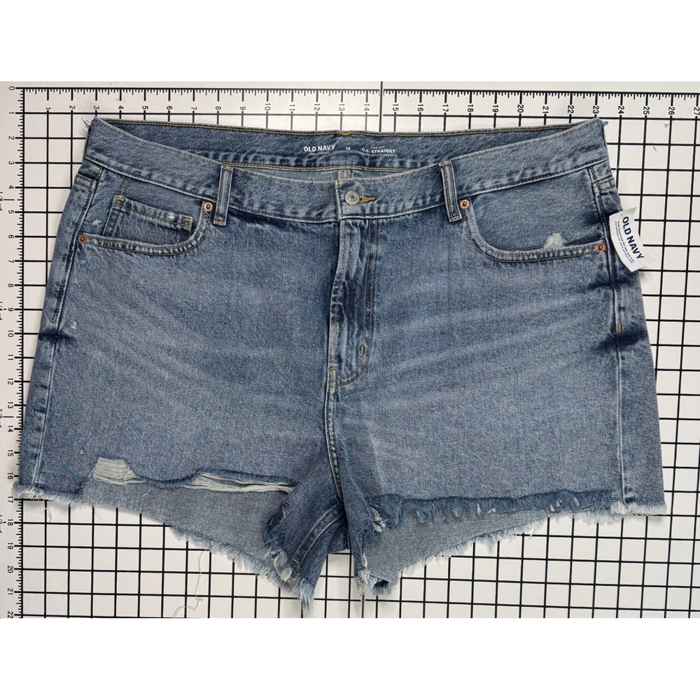 Old Navy High-Rise O.G. Straight Jean Shorts Women's 18 Distressed NWT